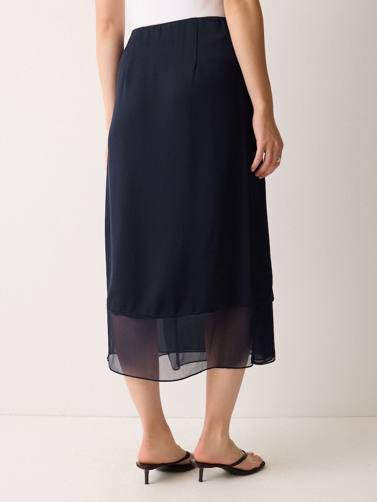 Jigsaw Blue Silk Trim Layered Skirt - Image 2 of 5 Jigsaw Blue Silk Trim Layered Skirt - Image 2 of 5