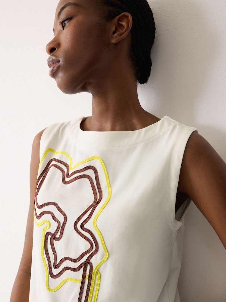 Jigsaw Cream Cornelli Tape Jersey Tank - Image 2 of 5 Jigsaw Cream Cornelli Tape Jersey Tank - Image 2 of 5