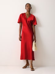 Jigsaw Red Heavy Satin Bias Cut Dress - Image 3 of 5