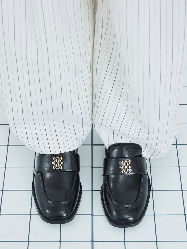 River Island Black Heeled Loafers with trim - Image 1 of 6