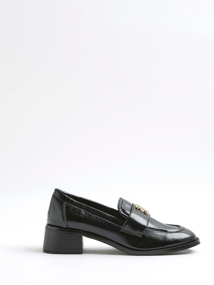 River Island Black Heeled Loafers with trim - Image 2 of 6