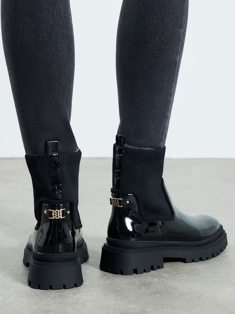 Sock Boots Black Patent Boots River Island River Island Patent