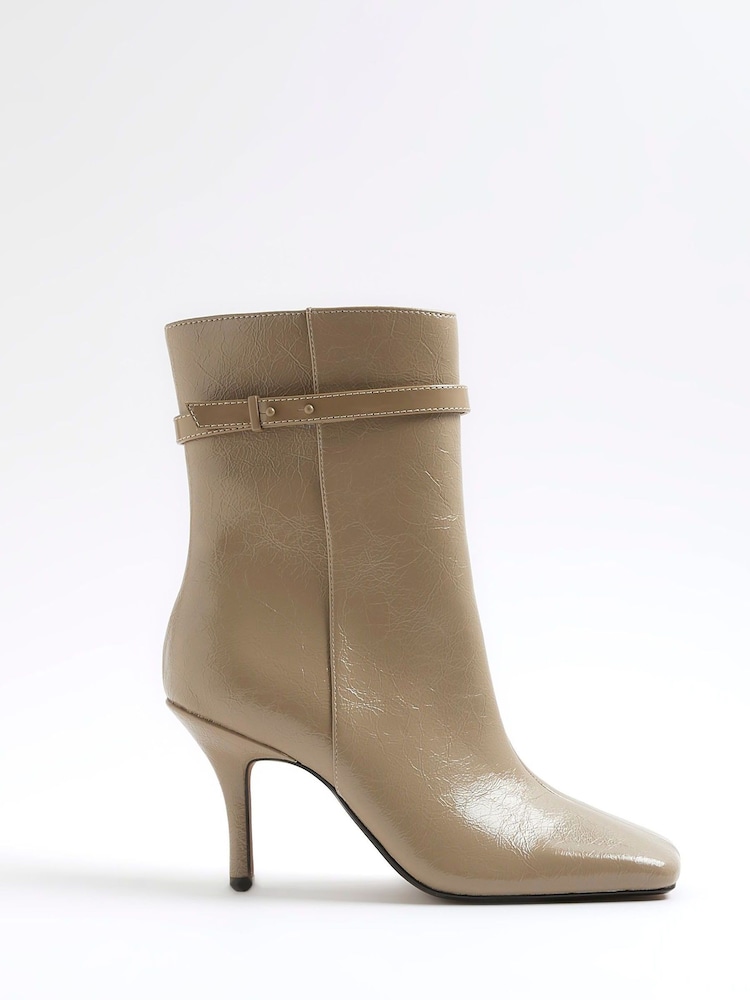 River Island Brown Square Toe Flared Heel Boots - Image 1 of 5