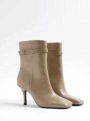 River Island Brown Square Toe Flared Heel Boots - Image 2 of 5