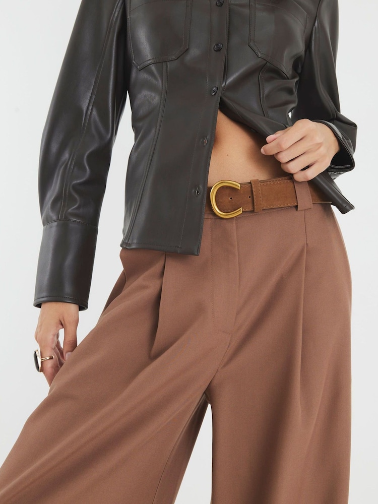 River Island Brown Easy Belted Wide Leg Trousers - Image 2 of 4