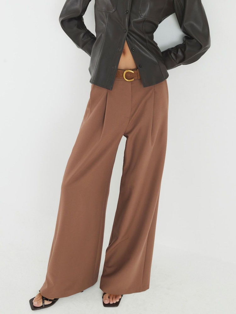 River Island Brown Easy Belted Wide Leg Trousers - Image 4 of 4