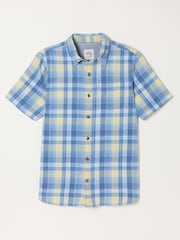 FatFace Bude Blue Short Sleeve Check Shirt - Image 6 of 6