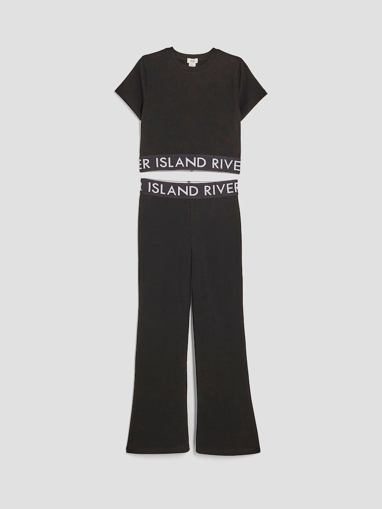 River Island Black Waist Band Top and Kickflare Set - Image 1 of 4