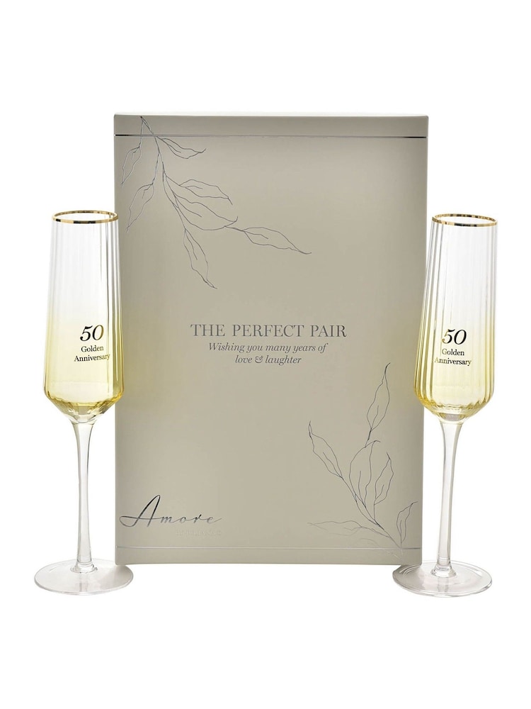 Widdop Set of 2 Clear Amore Flute Glasses 50th Anniversary - Image 1 of 3