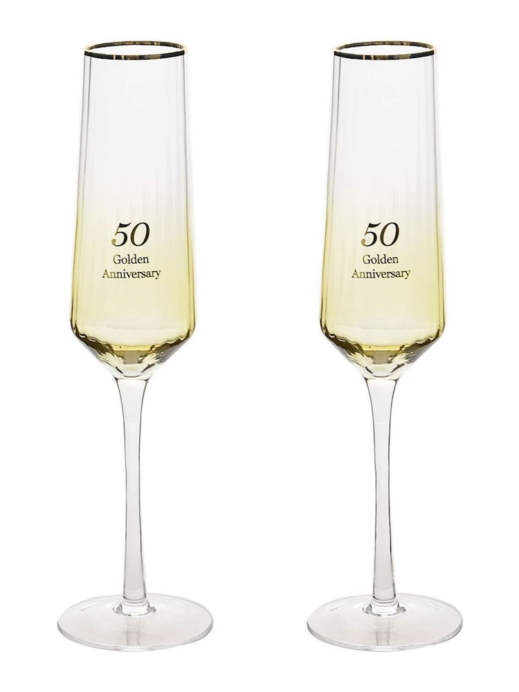 Widdop Set of 2 Clear Amore Flute Glasses 50th Anniversary - Image 2 of 3 Widdop Set of 2 Clear Amore Flute Glasses 50th Anniversary - Image 2 of 3