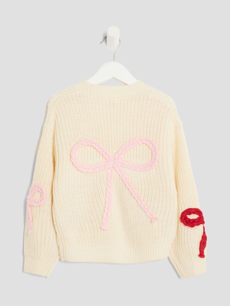 River Island Cream 3D Bow Cardigan - Image 2 of 4 River Island Cream 3D Bow Cardigan - Image 2 of 4