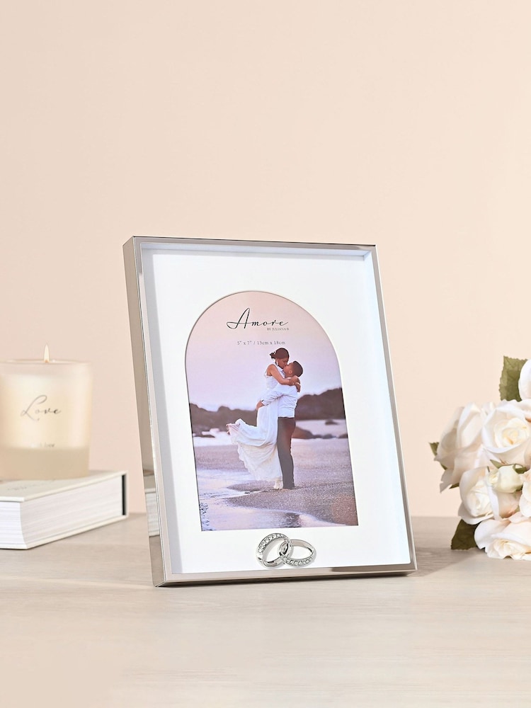 Widdop Silver Amore Box Arch Photo Frame With Rings 5 x 7 - Image 1 of 6