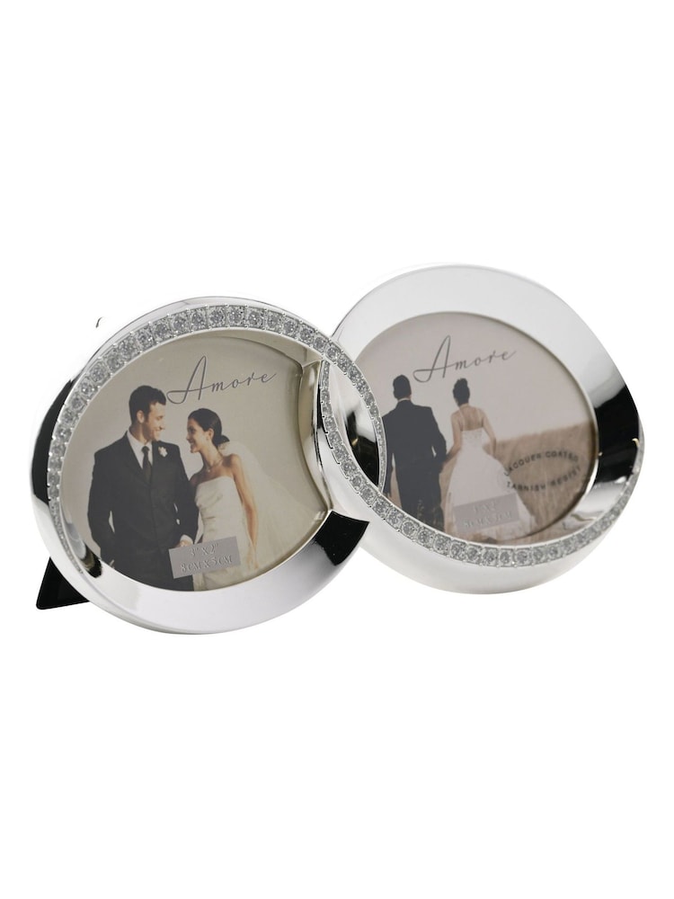 Widdop Silver Amore Silverplated Frame with Crystal Double Rings 2 - Image 1 of 4 Widdop Silver Amore Silverplated Frame with Crystal Double Rings 2 - Image 1 of 4