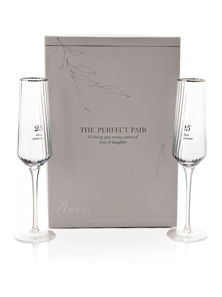 Widdop Set of 2 Clear Amore 25th Anniversary Flute Glasses - Image 1 of 2
