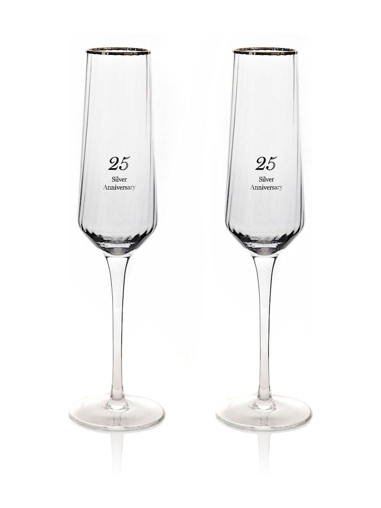 Widdop Set of 2 Clear Amore 25th Anniversary Flute Glasses - Image 2 of 2