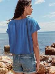 Blue Short Sleeve Bubblehem Scoop Neck T-Shirt - Image 2 of 6