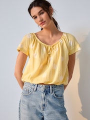 Butter Yellow Polka Dot Short Sleeve Bubblehem Scoop Neck T-Shirt - Image 2 of 8