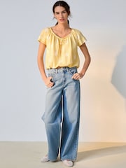 Butter Yellow Polka Dot Short Sleeve Bubblehem Scoop Neck T-Shirt - Image 3 of 8