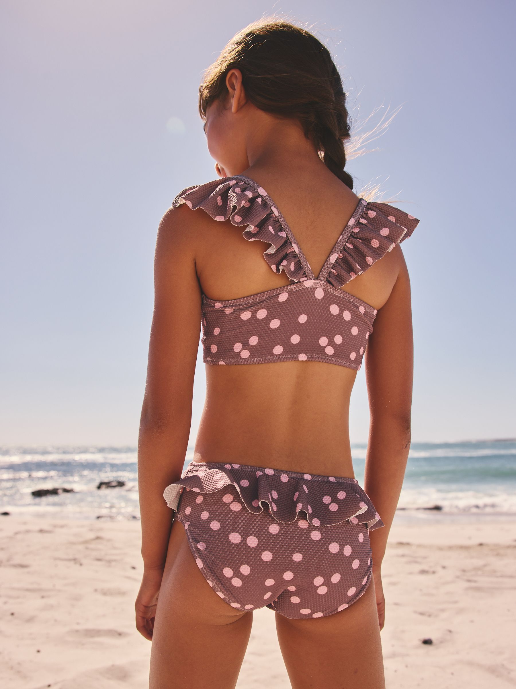 Buy Chocolate Brown And Pink Polka Dot Ruffle Bikini (3-16yrs
