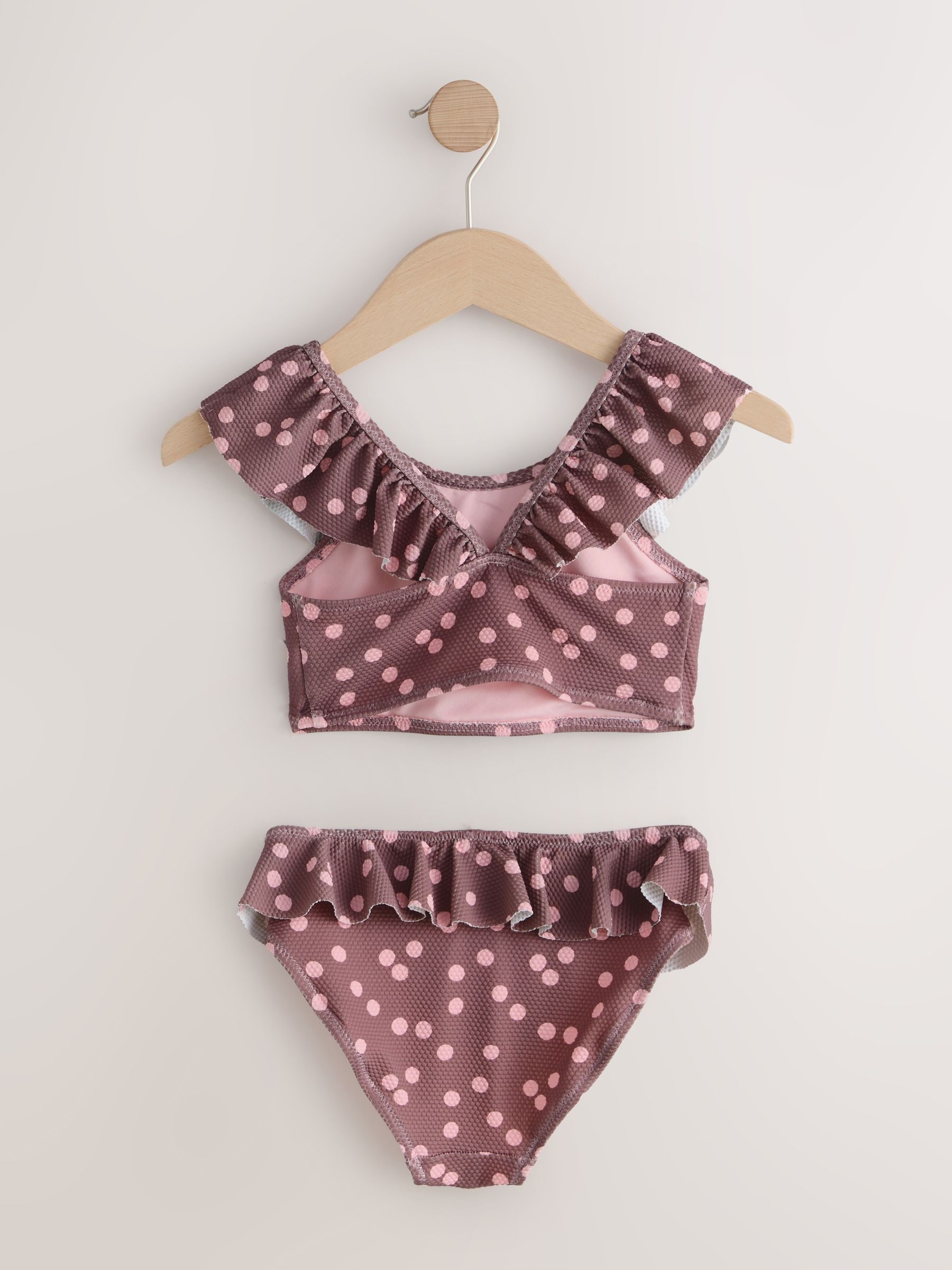 Son and daughter 2点set Buy Chocolate Brown And Pink Polka Dot Ruffle Bikini (3-16yrs