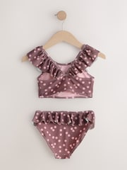 Chocolate Brown And Pink Polka Dot Ruffle Bikini (3-16yrs) - Image 5 of 7