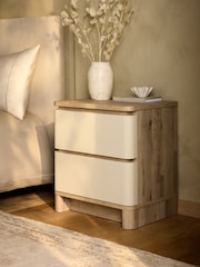Light Natural Sierra Fabric and Oak Effect 2 Drawer Bedside Table - Image 1 of 7
