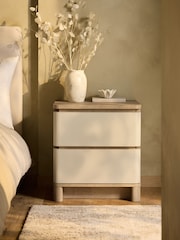 Light Natural Sierra Fabric and Oak Effect 2 Drawer Bedside Table - Image 2 of 7