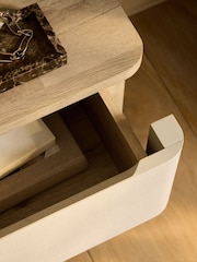 Light Natural Sierra Fabric and Oak Effect 2 Drawer Bedside Table - Image 3 of 7