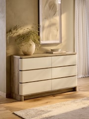 Light Natural Sierra Fabric and Oak Effect 6 Drawer Chest of Drawers - Image 1 of 10