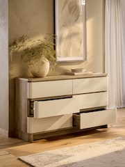 Light Natural Sierra Fabric and Oak Effect 6 Drawer Chest of Drawers - Image 2 of 10