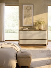 Light Natural Sierra Fabric and Oak Effect 6 Drawer Chest of Drawers - Image 6 of 10