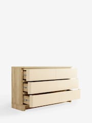Light Natural Sierra Fabric and Oak Effect 6 Drawer Chest of Drawers - Image 8 of 10