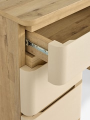 Light Natural Sierra Fabric and Oak Effect 6 Drawer Console Dressing Table - Image 11 of 11