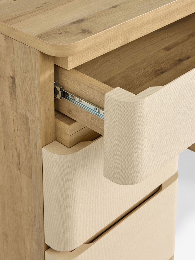 Light Natural Sierra Fabric and Oak Effect 6 Drawer Console Dressing Table - Image 11 of 11