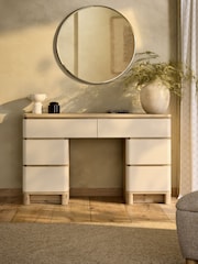 Light Natural Sierra Fabric and Oak Effect 6 Drawer Console Dressing Table - Image 3 of 9