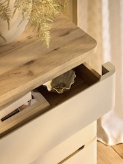 Light Natural Sierra Fabric and Oak Effect 6 Drawer Console Dressing Table - Image 4 of 9
