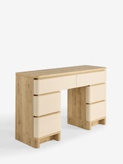 Light Natural Sierra Fabric and Oak Effect 6 Drawer Console Dressing Table - Image 7 of 9