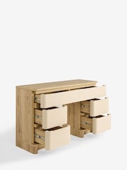 Light Natural Sierra Fabric and Oak Effect 6 Drawer Console Dressing Table - Image 8 of 9