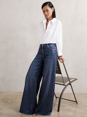 Reiss Dark Blue Mimi Wide-Leg Crystal-Embellished Jeans - Image 1 of 7