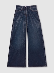 Reiss Dark Blue Mimi Wide-Leg Crystal-Embellished Jeans - Image 2 of 7