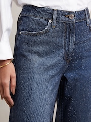 Reiss Dark Blue Mimi Wide-Leg Crystal-Embellished Jeans - Image 3 of 7