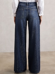 Reiss Dark Blue Mimi Wide-Leg Crystal-Embellished Jeans - Image 6 of 7