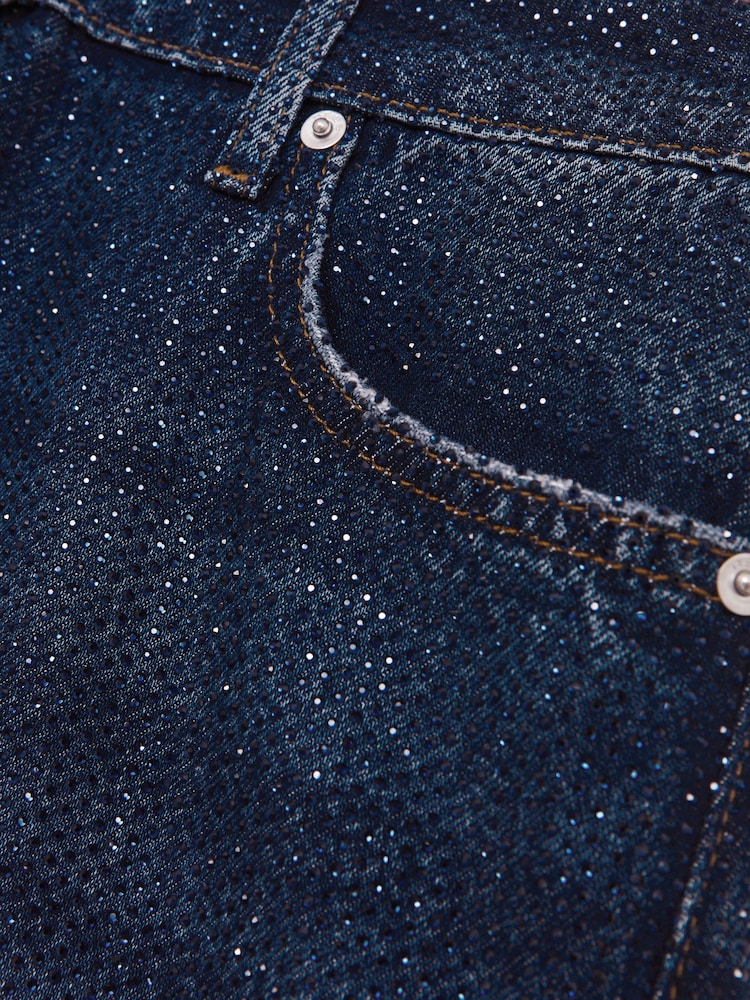 Reiss Dark Blue Mimi Wide-Leg Crystal-Embellished Jeans - Image 7 of 7 Reiss Dark Blue Mimi Wide-Leg Crystal-Embellished Jeans - Image 7 of 7