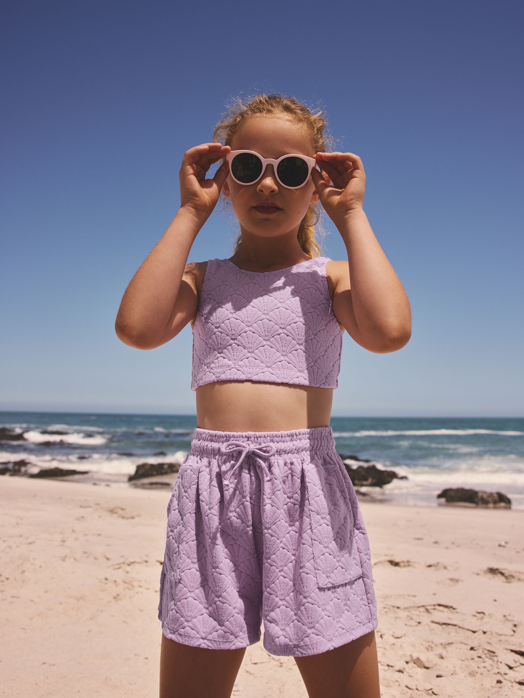 Buy Lilac Purple Shell Towelling Crop Top And Shorts Set (3-16yrs