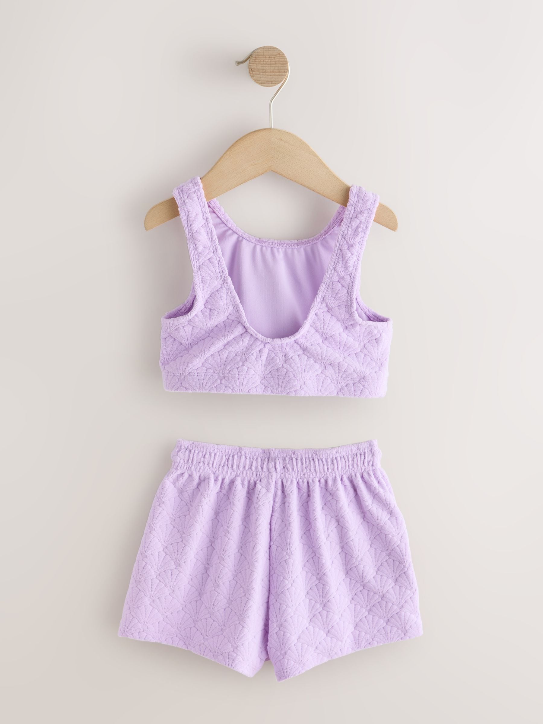 Buy Lilac Purple Shell Towelling Crop Top And Shorts Set (3-16yrs