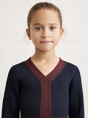 Reiss Navy Alma Craft-Stitch Rib-Knit Dress - Image 1 of 4
