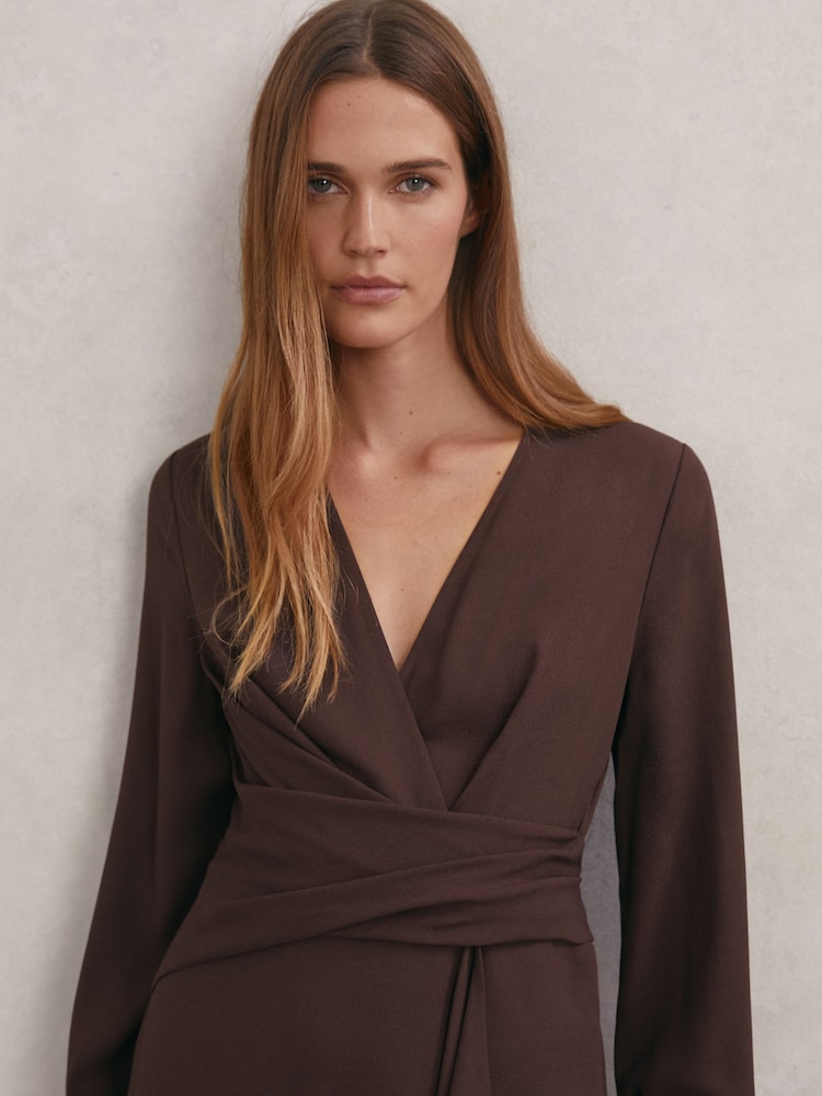Reiss Mira Wrap-front Drape Midi Dress With Wool - Burgundy Reiss Mira Wrap-front Drape Midi Dress With Wool - Burgundy