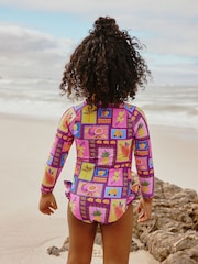 Purple/Orange Tropical Sunsafe Long Sleeve Swimsuit (3mths-7yrs) - Image 2 of 7