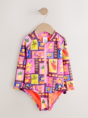 Purple/Orange Tropical Sunsafe Long Sleeve Swimsuit (3mths-7yrs) - Image 4 of 7