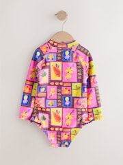 Purple/Orange Tropical Sunsafe Long Sleeve Swimsuit (3mths-7yrs) - Image 5 of 7